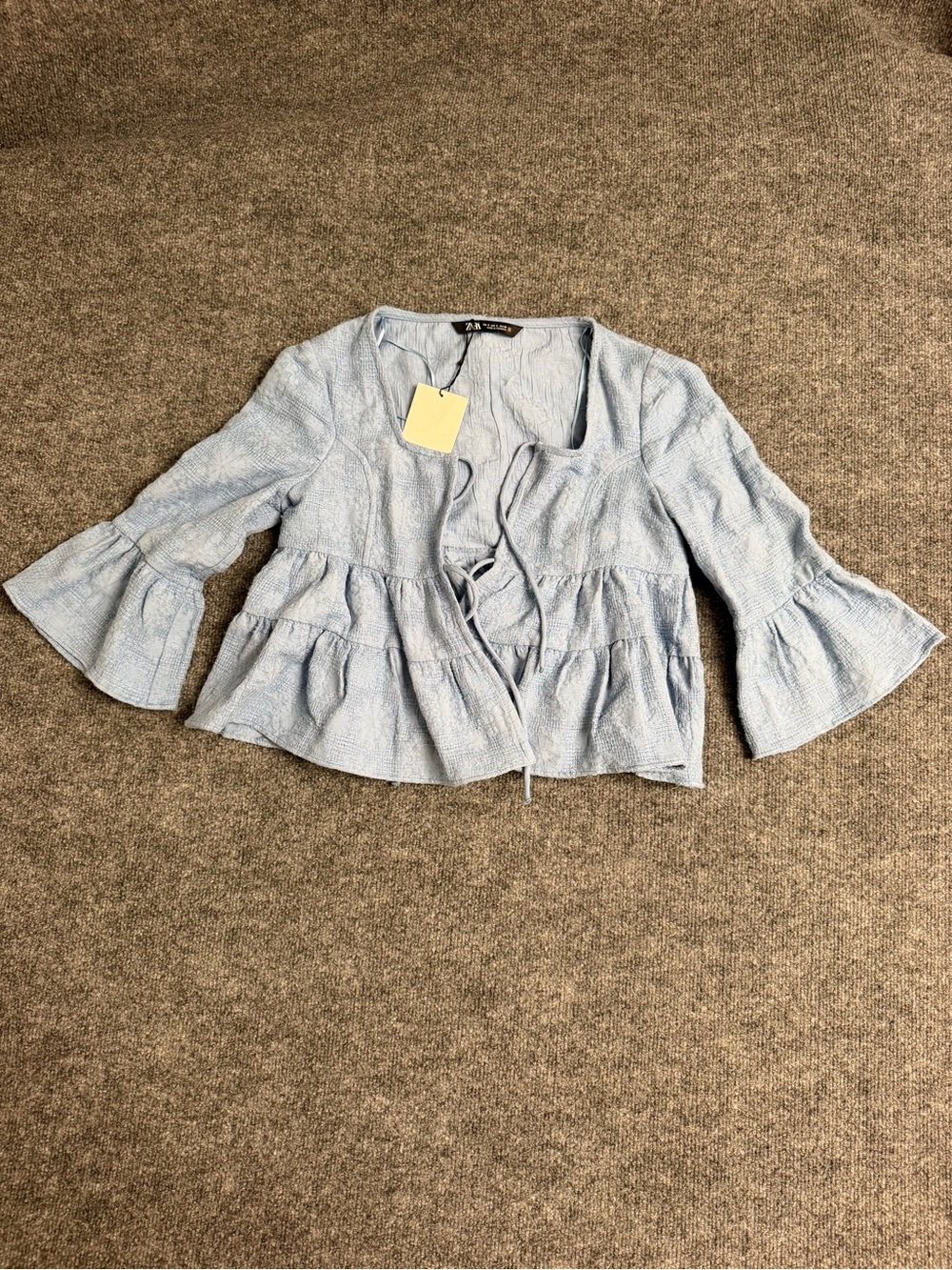 Zara Light Blue Ruffle Tie-Front Blazer